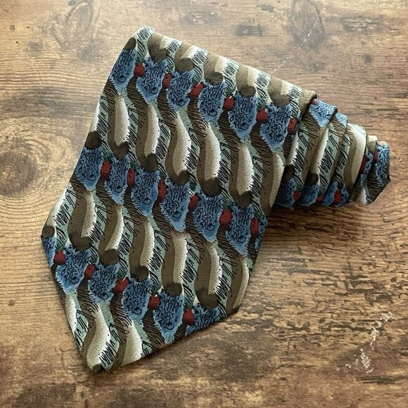 J Jerry Garcia Silk Tie Blue Gray Red Fine Etching Collection 15 Vintage Necktie - Picture 1 of 7